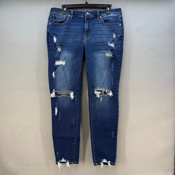 Kancan Jeans Women's 13/30 Dark Blue Skinny Factory Distressed Preppy Grunge - Picture 1 of 14